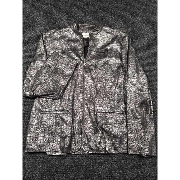 Alfred Dunner Jackets & Blazers - Alfred Dunner Womens 12 Metallic Silver Black Croc Embossed Zip Jacket Blazer